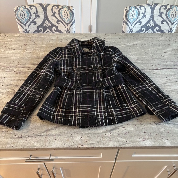 Urban Behavior Vintage Patterned Black Pea Coat - Size S - Picture 2 of 5